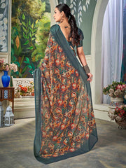 ساري نسائي رمادي مطبوع من الشيفون بتصميم أنيق مع قطعة بلوزة