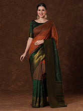 Women's Cotton Blend Green Woven Design Designer Saree With Blouse Piece