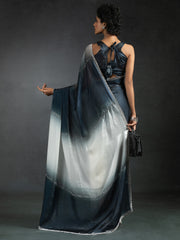 Women's Satin Silk Grey Half & Half Designer Saree With Blouse Piece