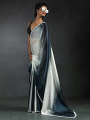 Women's Satin Silk Grey Half & Half Designer Saree With Blouse Piece