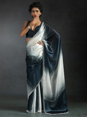 Women's Satin Silk Grey Half & Half Designer Saree With Blouse Piece
