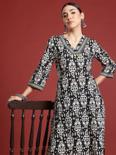 Black Printed Straight Kurta Trousers Set