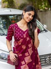 Women's Dola Silk Magenta Printed Designer Saree With Blouse Piece