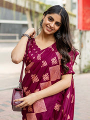 Women's Dola Silk Magenta Printed Designer Saree With Blouse Piece