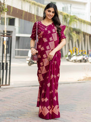 Women's Dola Silk Magenta Printed Designer Saree With Blouse Piece