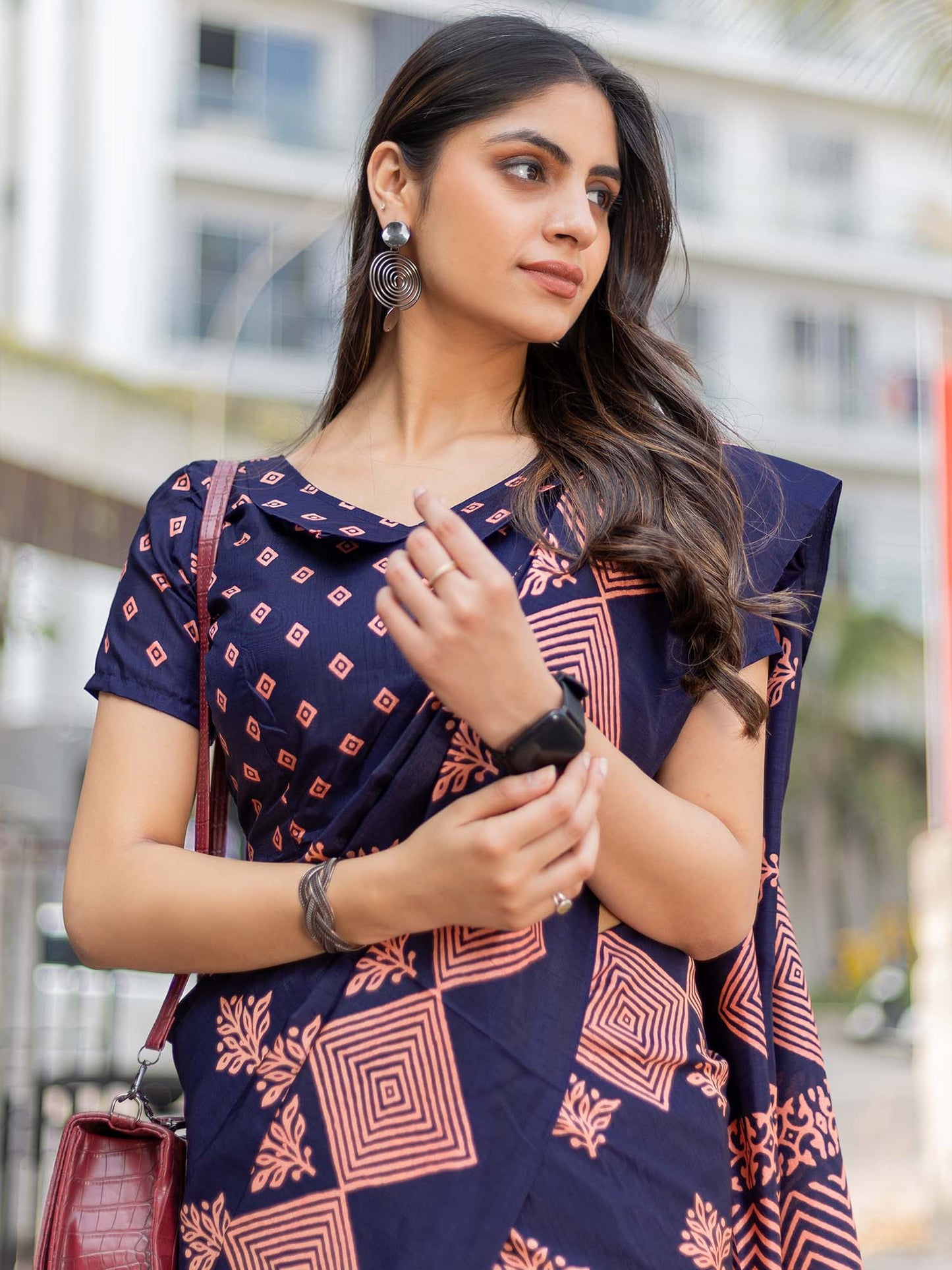 Women's Dola Silk Navy Blue Printed Designer Saree With Blouse Piece