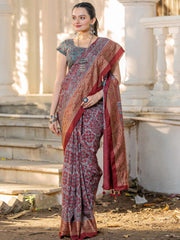 Women's Viscose Silk Brown Printed Designer Saree With Blouse Piece