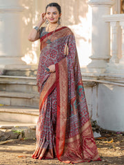 Women's Viscose Silk Brown Printed Designer Saree With Blouse Piece