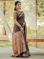 Women's Silk Blend Black Printed Designer Saree With Blouse Piece