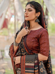 Women's Silk Blend Black Printed Designer Saree With Blouse Piece