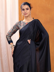 Women's Satin Silk Printed Designer Saree With Blouse Piece