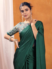 Women's Satin Silk Printed Designer Saree With Blouse Piece