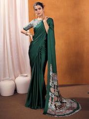 Women's Satin Silk Printed Designer Saree With Blouse Piece