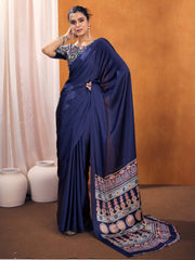 Women's Satin Silk Printed Designer Saree With Blouse Piece