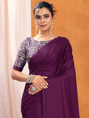 Women's Satin Silk Printed Designer Saree With Blouse Piece