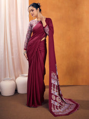 Women's Satin Silk Printed Designer Saree With Blouse Piece