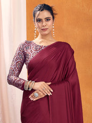 Women's Satin Silk Printed Designer Saree With Blouse Piece