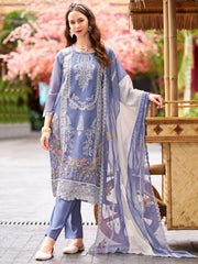 Purple Embroidered Straight Kurta Trousers With Dupatta Set