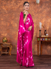 Women's Satin Silk Pink Printed Designer Saree With Blouse Piece