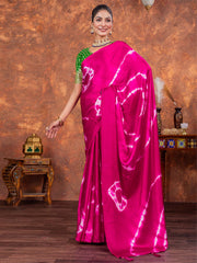 Women's Satin Silk Pink Printed Designer Saree With Blouse Piece