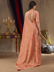 Women's Viscose Peach Printed Designer Saree With Blouse Piece