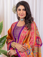 Women's Silk Blend Yellow Printed Designer Saree With Blouse Piece