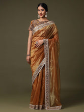 Women's Net Gold Solid Designer Saree With Blouse Piece