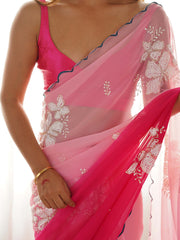 Women's Georgette Pink Embellished Designer Saree With Blouse Piece