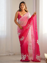 Women's Georgette Pink Embellished Designer Saree With Blouse Piece