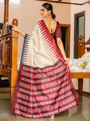 ساري نسائي من حرير بهجالبوري بيج مطبوع بتصميم أنيق مع قطعة بلوزة