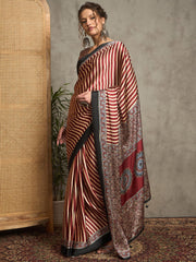 Women's Pure Crepe Black Printed Designer Saree With Blouse Piece