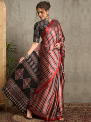 Women's Pure Crepe Black Printed Designer Saree With Blouse Piece