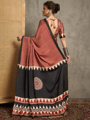 Women's Pure Crepe Maroon Printed Designer Saree With Blouse Piece