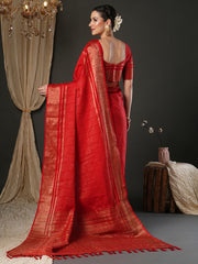 Women's Viscose Red Woven Design Designer Saree With Blouse Piece