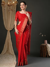Women's Viscose Red Woven Design Designer Saree With Blouse Piece