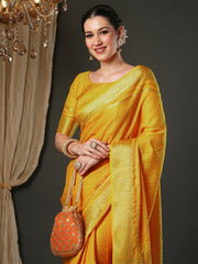 Women's Viscose Yellow Woven Design Designer Saree With Blouse Piece