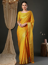 Women's Viscose Yellow Woven Design Designer Saree With Blouse Piece