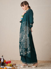 Green Printed A-Line Kurta Trousers set