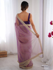 Women's Net Lavendar Embellished Designer Saree With Blouse Piece