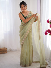 Women's Net Peach Embellished Designer Saree With Blouse Piece