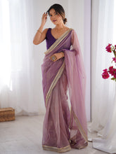 Women's Net Lavendar Embellished Designer Saree With Blouse Piece