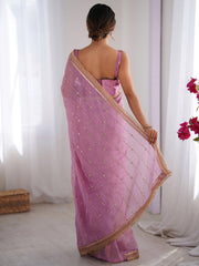 Women's Organza Mauve Embellished Designer Saree With Blouse Piece