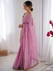 Women's Organza Mauve Embellished Designer Saree With Blouse Piece