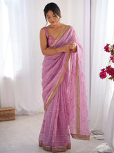 Women's Organza Mauve Embellished Designer Saree With Blouse Piece