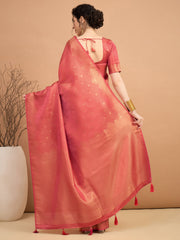 Women's Satin Silk Rust Woven Design Designer Saree With Blouse Piece