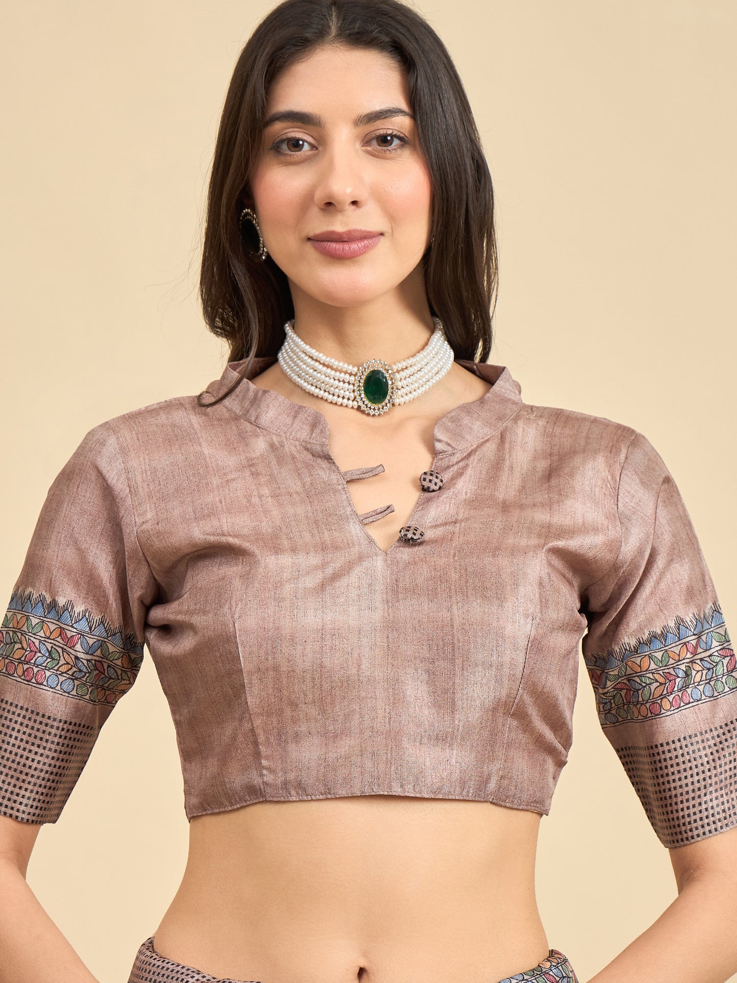 Women's Manipuri Silk Beige Printed Designer Saree With Blouse Piece