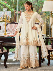 White Embroidered Straight Kurta Palazzos With Dupatta Set