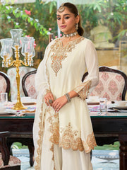 White Embroidered Straight Kurta Palazzos With Dupatta Set