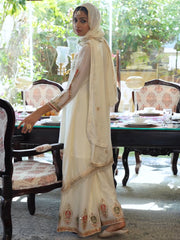 White Embroidered A-Line Kurta Palazzos With Dupatta Set