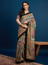 ساري نسائي من الحرير دولا، أزرق فاتح، بتصميم منسوج، مع قطعة بلوزة